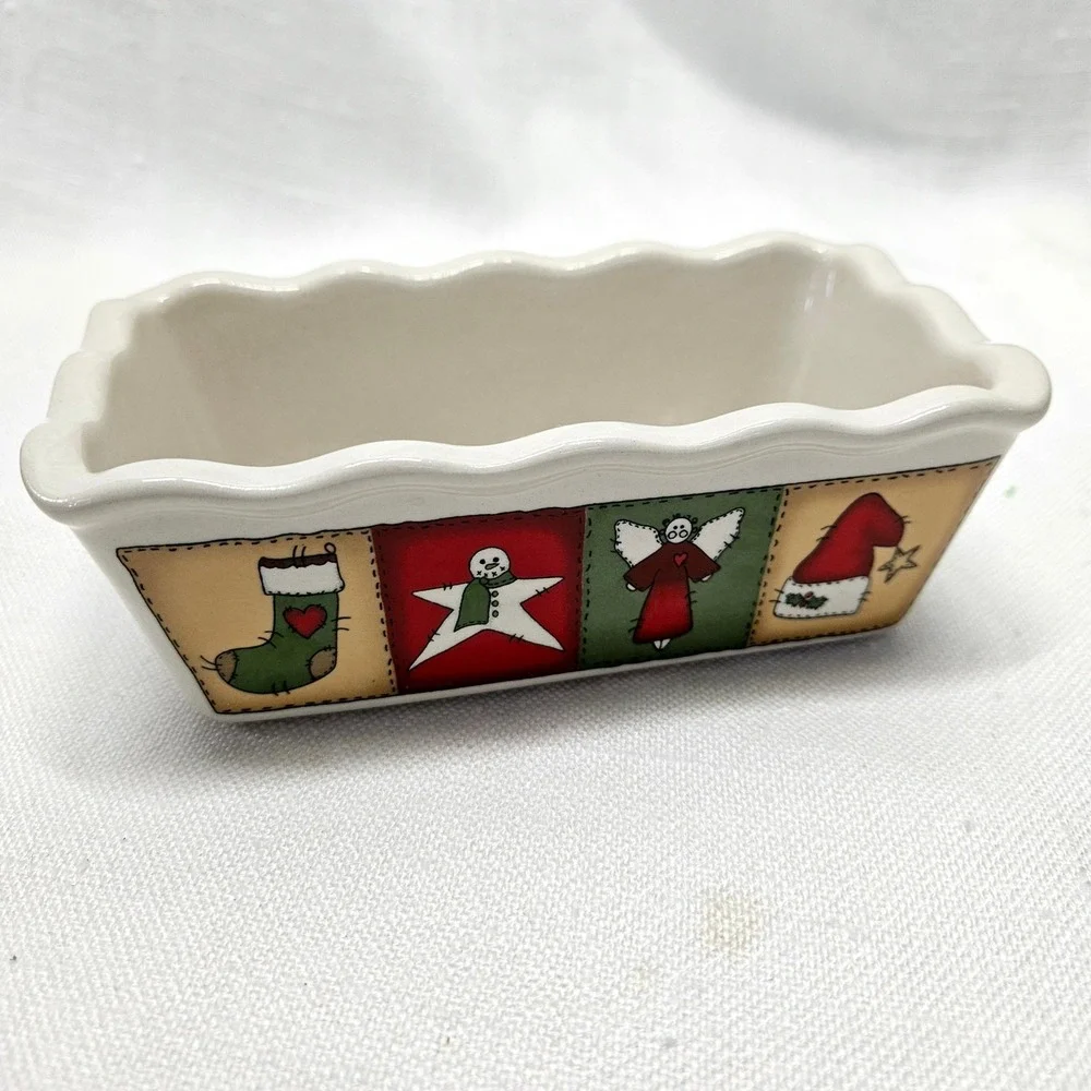 Holiday Mini Loaf Pan Set of 4 Mini Multicolor Ceramic Christmas Decor baking‎